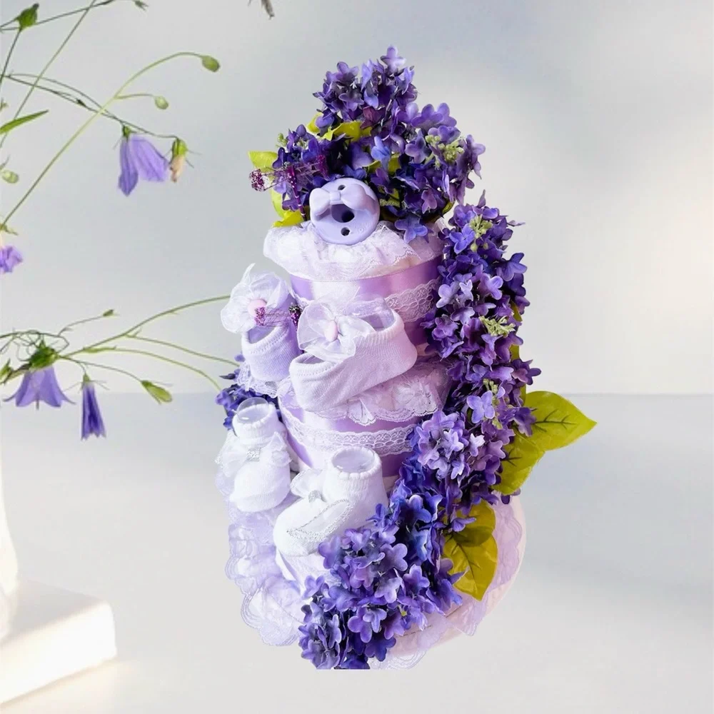 Flowers Diaper Cake, Lilac Diaper Cake